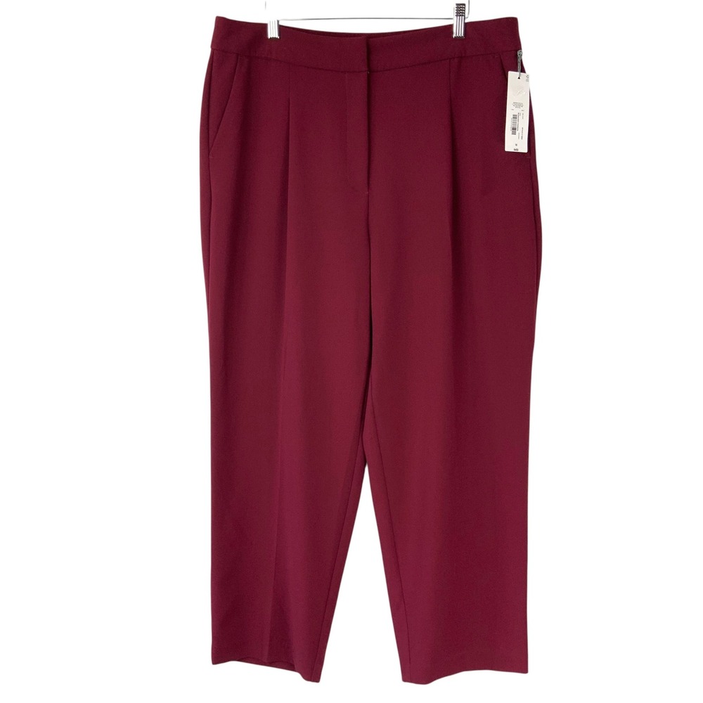 Liz Claiborne Burgundy Solid Dress Pants 16 Hook & Eye High Rise Pleated Front